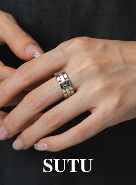 素图女925银简约小众轻奢戒指女