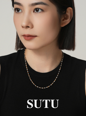 素图复古水滴拼接项链纯银配饰女