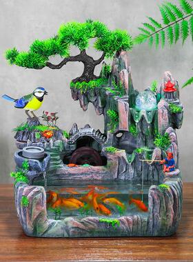 桌面假山喷泉景观风水轮加湿器客厅小鱼缸自动循环水轮流水摆件