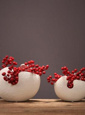 现代简约陶瓷花瓶创意蛋壳仿真花红果工艺品喜庆摆件欧式饰品摆设