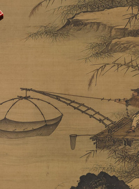明倪端捕鱼图古代山水画字画国画