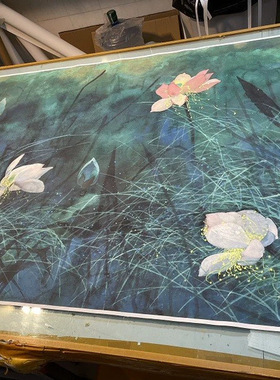 袁运甫绿荫荷塘国画青绿花卉六