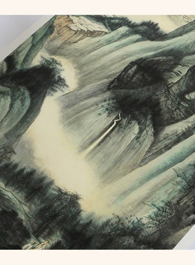 近代张大千峨眉接殿青绿水墨画