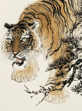 上山老虎挂画字画高清微喷仿真复