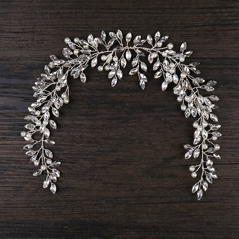 网红AiliBride Pearl Crystal Headband Wedding Hair Vine Tiara - 图2