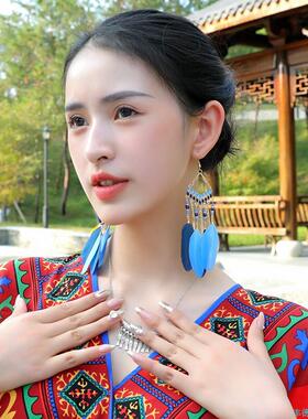 螺旋无痛耳夹女民族风复古长款流苏耳坠波西米亚耳环无耳洞耳饰*