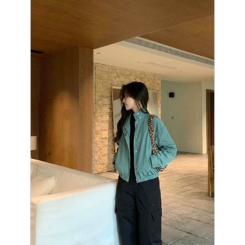 COCO ZONE 刘 一一“湖蓝外套”26早春立领拉链松紧外套 CF1A0045 - 图0