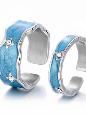 JO MALONE复古轻奢珐琅滴釉锆石戒指男女情侣对戒