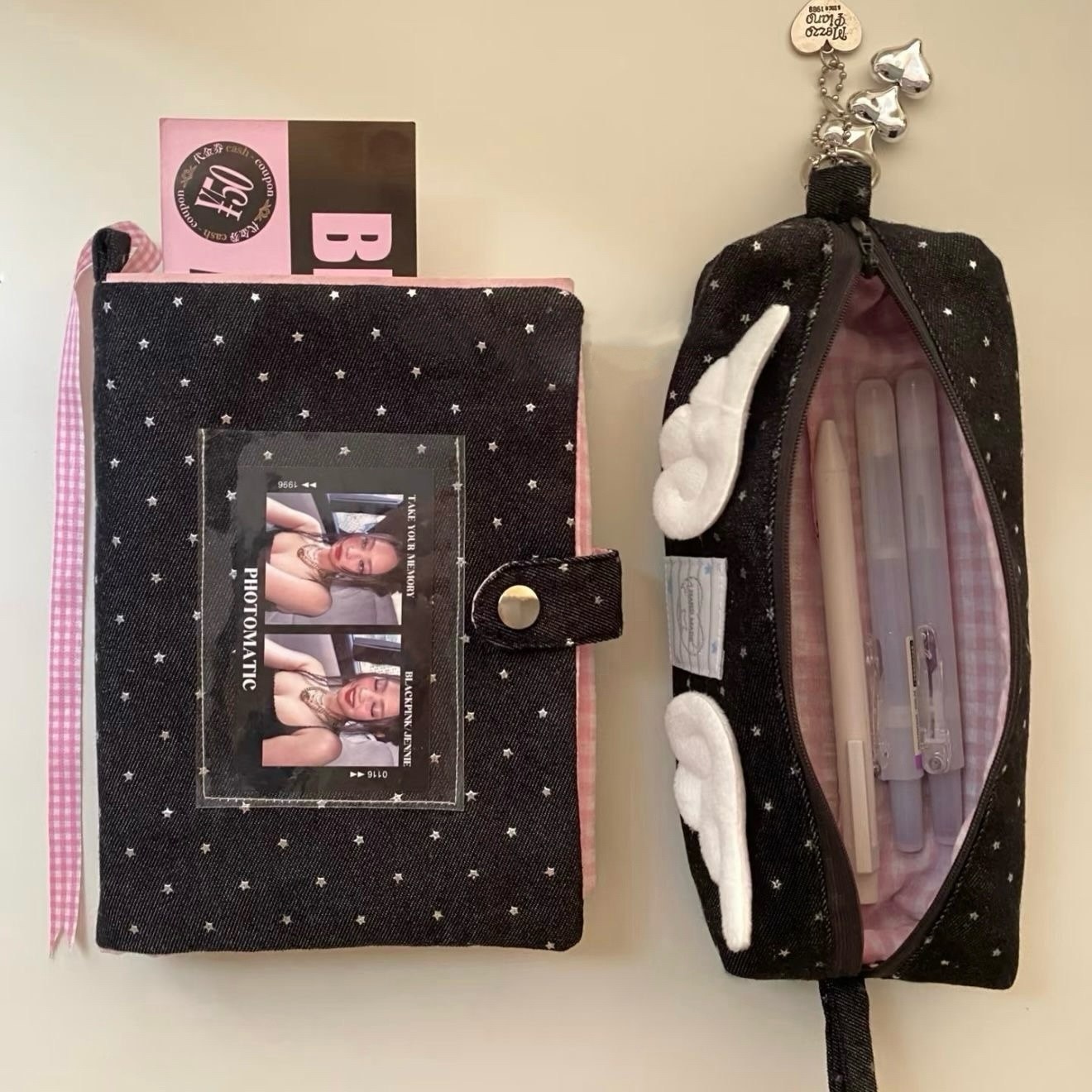 2025新款烫银星星笔袋简约高颜值ins风初中女学生文具收纳袋小众,淘宝优惠券,粉丝福利购,淘宝优惠卷