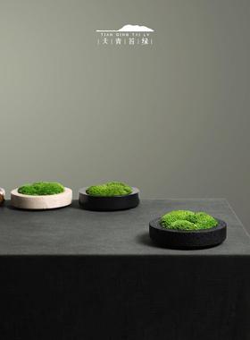 天青苔绿 简约大理石永生苔藓组合 样板间售楼处洽谈区桌面摆件