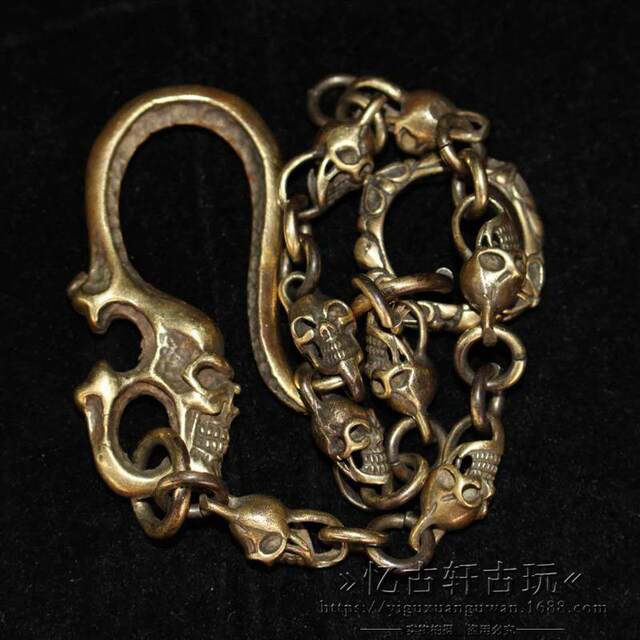 Antiques and miscellaneous antique bronze collection pure copper skull chain collection pendant