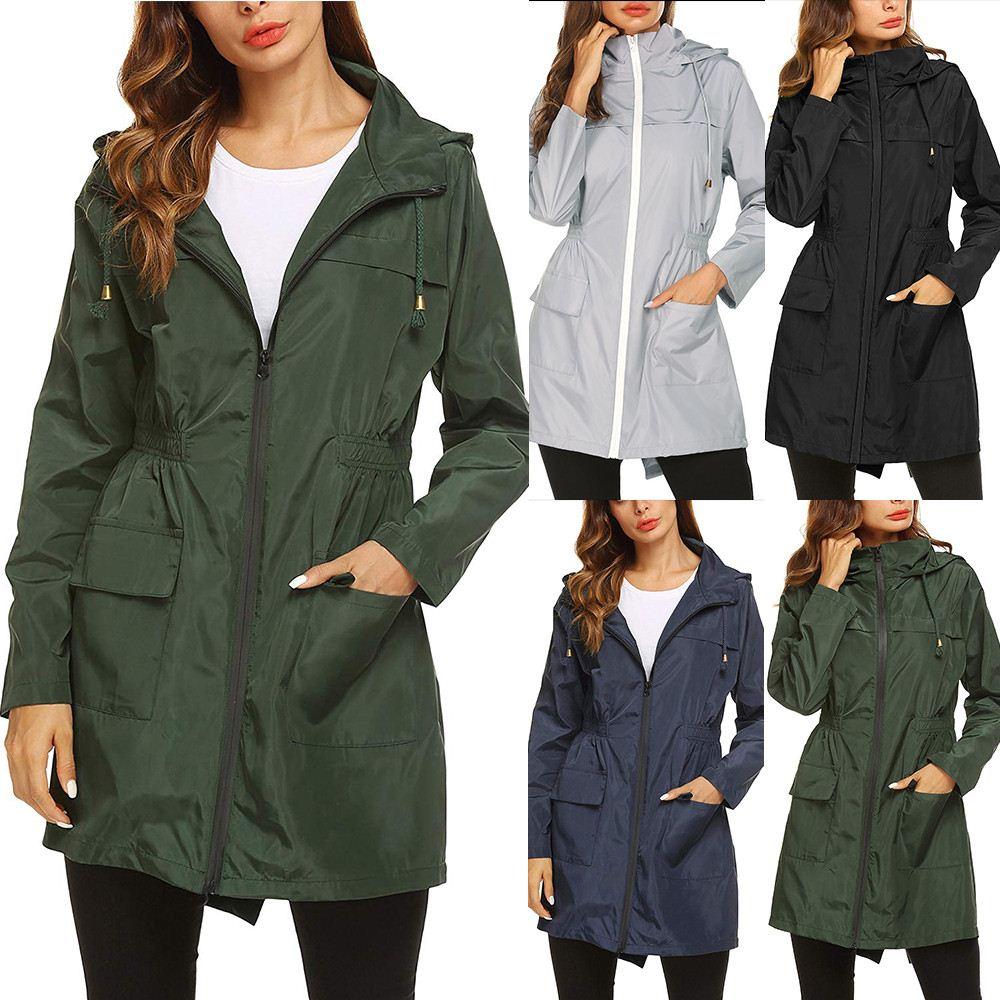 推荐Women’s Solid Rain Jacket Raincoat Thickened Waterproof - 图0