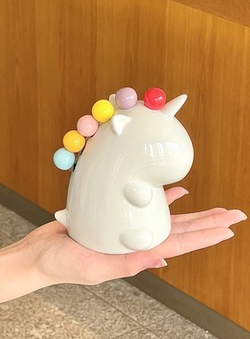 独角兽果叉罐摆件水果叉家用轻奢高级感收纳罐可爱客厅茶几装饰品