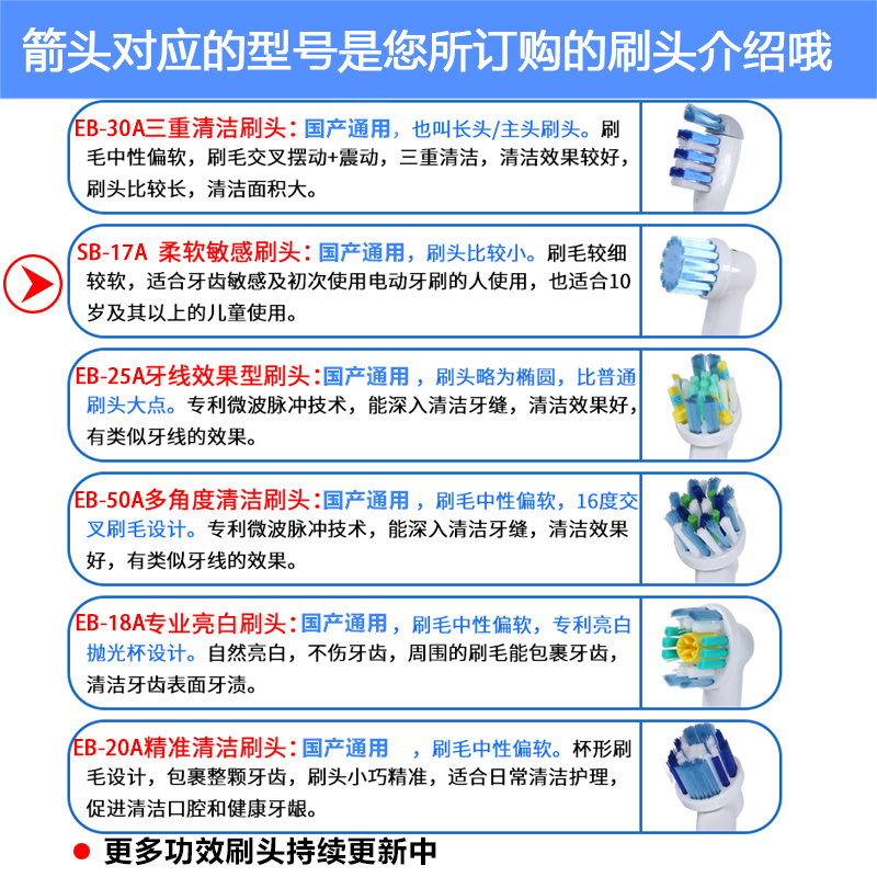 博郎欧乐SB-17A电动牙刷D12 D16 D20 D34 3756超软毛刷头-图1