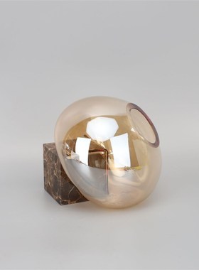 现代简约大理石棕色花器摆件样板房桌面酒店家居客厅创意软装饰品