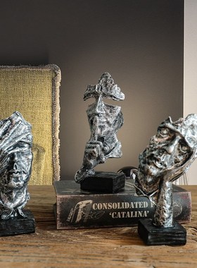 北欧创意b小号沉默是金套三抽象树脂雕塑摆件复古客厅家居装饰品