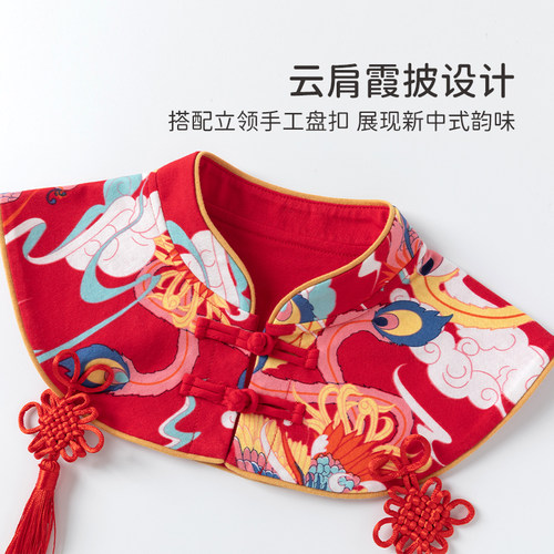 女宝宝红色甜美连衣裙婴儿童保暖哈衣秋冬季公主新年裙子周岁礼服 - 图2