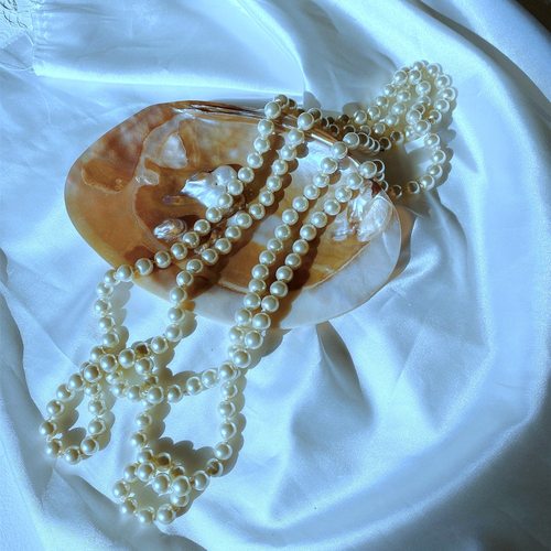 复古珍珠项链女优雅气质小香风双层锁骨链百搭长款毛衣链配饰 - 图0