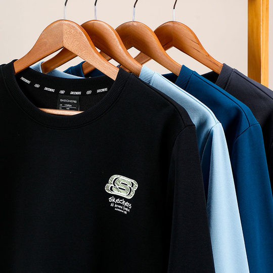 斯凯奇男装圆领卫衣男2025年秋季新款加绒长袖t恤保暖运动服上衣