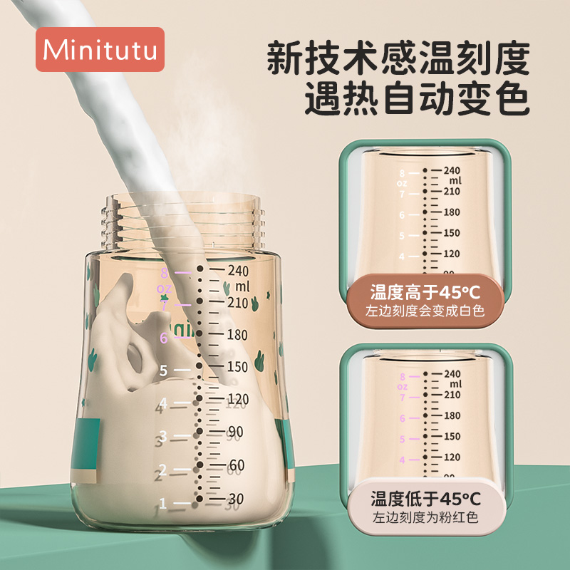 Minitutu感温儿童水杯宝宝奶瓶家用外出鸭嘴学饮杯婴喝水吸管杯PP