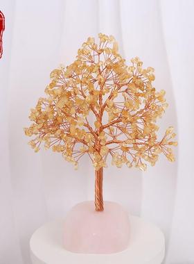 天然粉水晶宝石桃花树摆件送礼物原石家居饰品可爱工艺品消磁粉晶