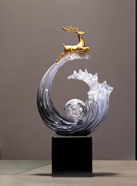 风生水起彷水晶摆饰招财福鹿办公室电视柜酒柜装饰品乔迁新居礼物