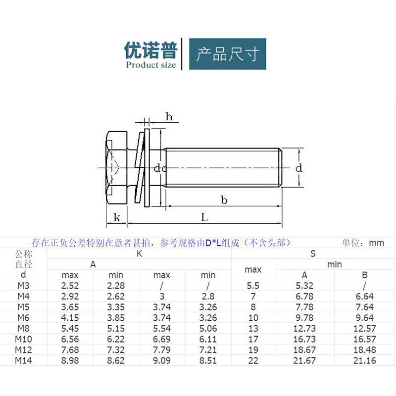 304不锈钢外六角三组合螺丝钉平脑六角头组合螺栓M4M5M6M8M10M12 - 图2