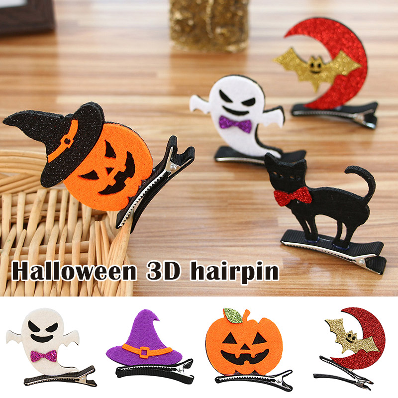 推荐Halloween Hair Clip Pumpkin Ghost Bats Cat Witch Hat Hai - 图3