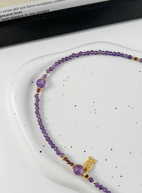 九紫离火紫色串纯银S925颈链女款天然紫水晶石榴石项链招财纳福