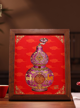 大明铜匠紫金葫芦手工铜雕画摆件装饰画摆台客厅桌面玄关乔迁礼物