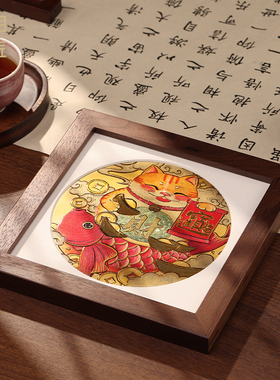 大明铜匠招财猫铜雕画书房玄关办公室摆台桌面装饰画乔迁开业礼品