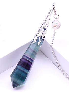 灵摆水晶如鸿天然吊坠彩色萤石单尖水晶原石男女款项链礼品尾链