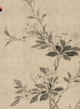 沈周折枝海棠图花鸟画微喷古画复