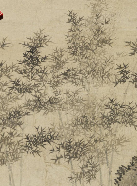 元代王蒙修竹远山图名家国画真迹
