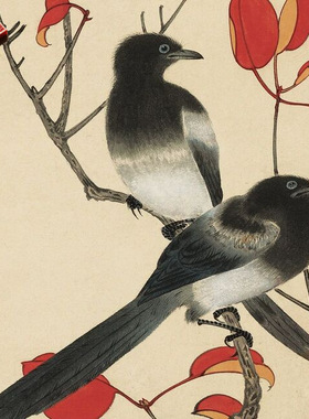 近代于非闇翠微红叶图国画工笔花