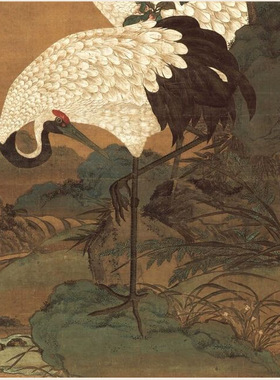 11明代名画童垲松鹤延年图绢本