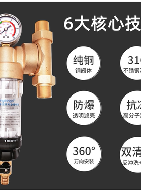 全铜前置过滤器万向安装反冲洗家用自来水立式全屋进水竖管过滤器