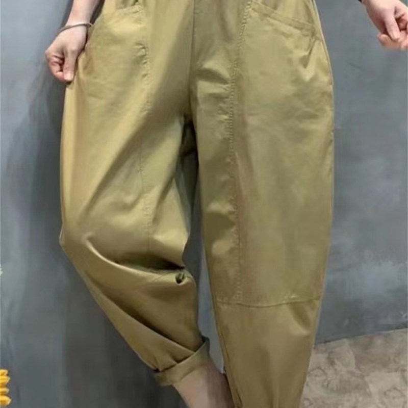 夏季新款韩版时h尚松紧腰休闲哈伦裤洋气妈妈装百搭宽松显瘦九分