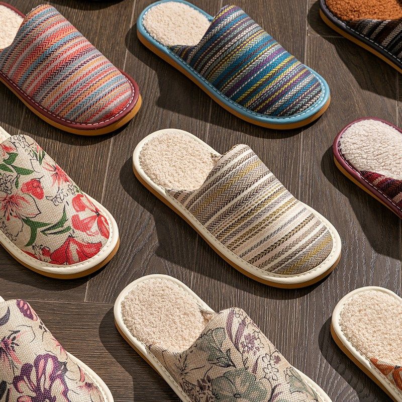 秋冬季棉亚麻居家j布艺加绒保暖情侣棉拖鞋男女室内家居用防滑静,淘宝优惠券,粉丝福利购,淘宝优惠卷