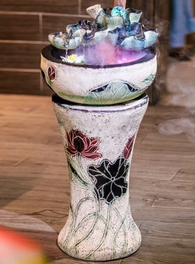 中式创意风水轮h招财旺财流水喷泉摆件客厅办公室开业礼品鱼缸落