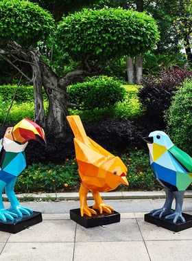 户外园林景观抽象几n何狗北极熊鸟玻璃钢雕塑商场美陈动物装饰摆