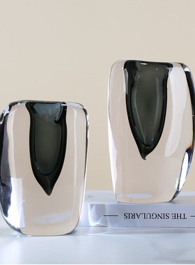 现代轻奢超厚琉璃花瓶摆件极简客厅样板间电视柜艺术X插花花器装