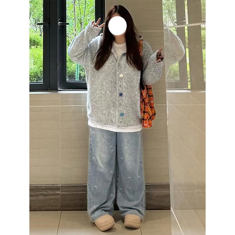 300斤大码女装设计感刺绣直筒牛仔裤女胖mm宽松显瘦女裤阔腿裤子,淘宝优惠券,粉丝福利购,淘宝优惠卷