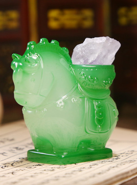 国潮唐三彩文物能量水晶盲盒摆件