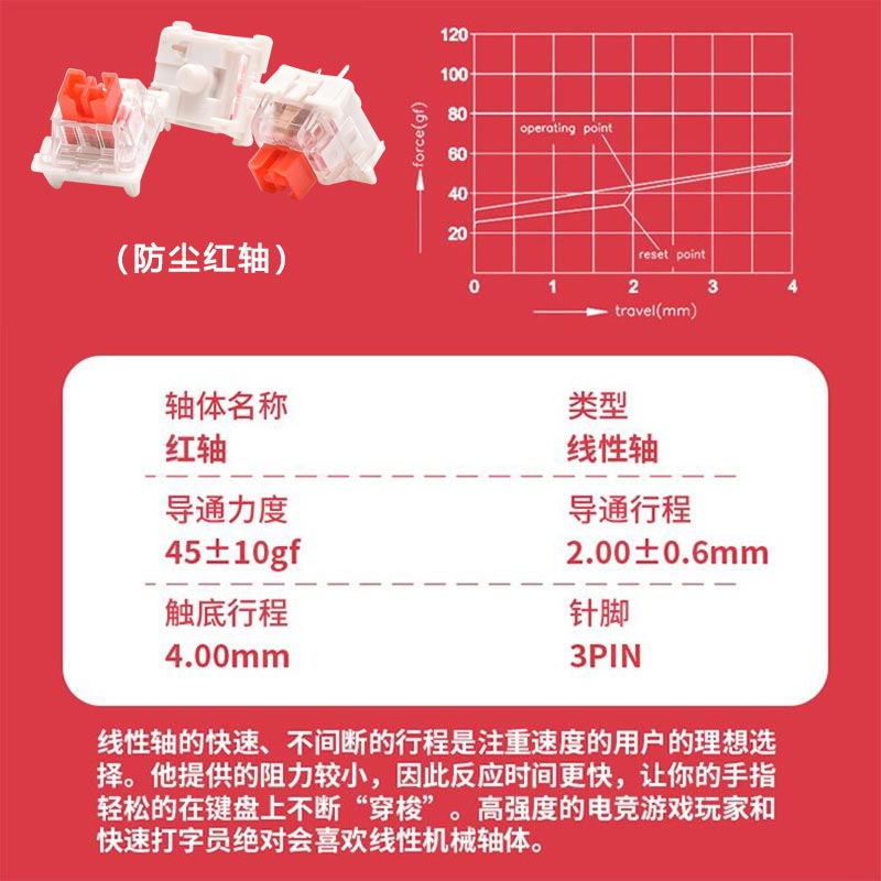 高特防尘青轴机械键盘轴体十字红轴茶轴黑轴紫轴橙轴金银3脚轴体 - 图2