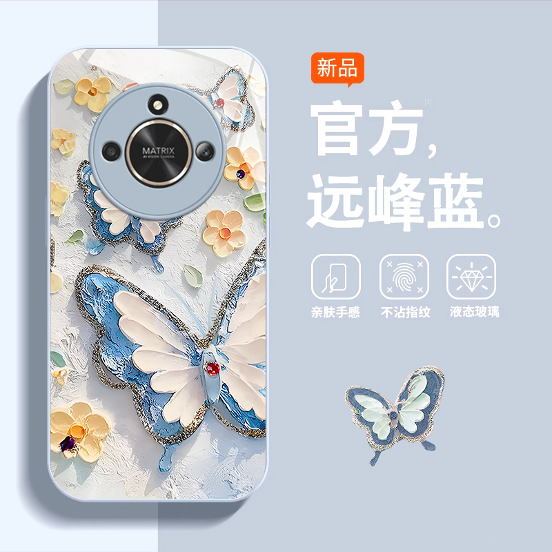 适用荣耀x50pro手机壳新款x40i油画蝴蝶honor防摔x30可爱女网红x20se创意简约x10金属漆玻璃9x高级感8x全包GT