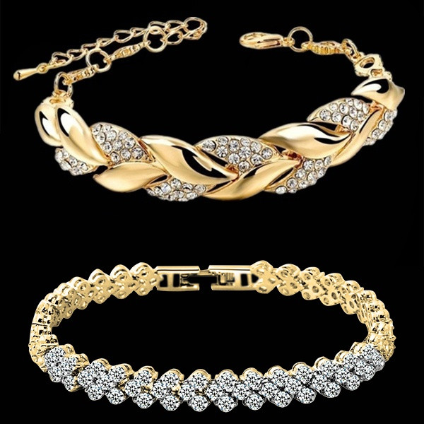 网红Luxury Love Braided Leaf Bracelet Charm Crystal Wedding - 图0