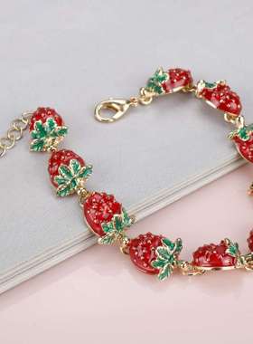 韩版ins时尚草莓手链心甜美闺蜜姐妹手链学生小礼物饰品现货