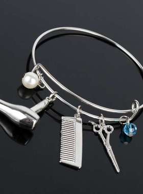 个性时尚饰品洗剪吹金属手镯发型师电吹风美发手饰直销