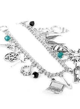 外贸新款欧美影视超自然邪恶力量创意复古翅膀手铐流苏手链